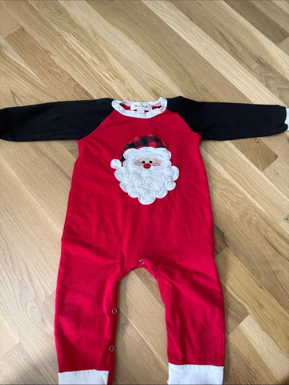 Red and Black Santa Appliqué One-Piece Bodysuit for Kids